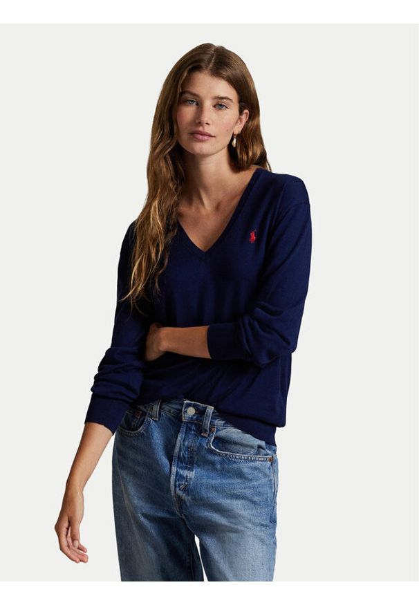 Polo Ralph Lauren Sweter 211972105005 Granatowy Regular Fit. Typ kołnierza: polo. Kolor: niebieski. Materiał: bawełna