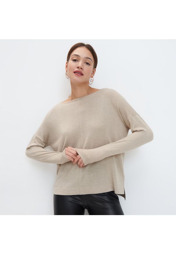 Mohito - Gładki sweter Eco Aware - Beżowy. Kolor: beżowy. Wzór: gładki