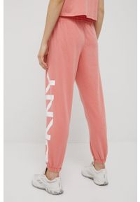DKNY - Dkny spodnie DP1P2833 damskie kolor różowy z nadrukiem. Kolor: różowy. Wzór: nadruk #2