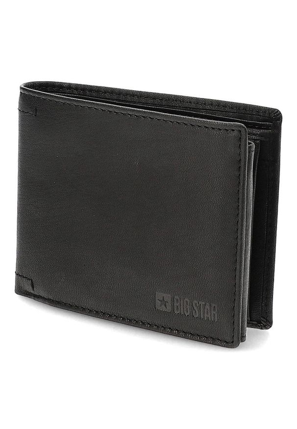 Big Star Accessories - Czarny Stylowy Portfel Męski Big Star Ze Skóry. Kolor: czarny. Materiał: skóra. Wzór: aplikacja