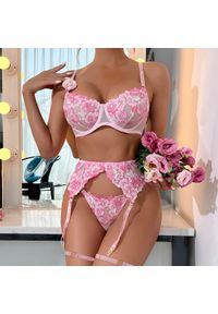 Intica - Komplet bielizny z haftem na co dzień i na specjalne okazje Chiyoe. Kolor: różowy. Materiał: materiał. Wzór: haft #3