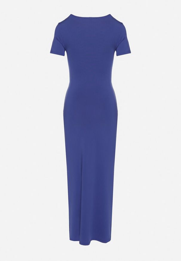 Born2be - Niebieska Dopasowana Sukienka z Wiskozą o Kopertowym Kroju z Marszczeniem Talisia. Okazja: na co dzień. Typ kołnierza: dekolt w kształcie V. Kolor: niebieski. Materiał: wiskoza. Długość rękawa: krótki rękaw. Typ sukienki: kopertowe. Styl: casual, elegancki