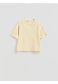 Reserved - T-shirt z bawełną - jasnożółty. Kolor: żółty. Materiał: bawełna. Styl: klasyczny