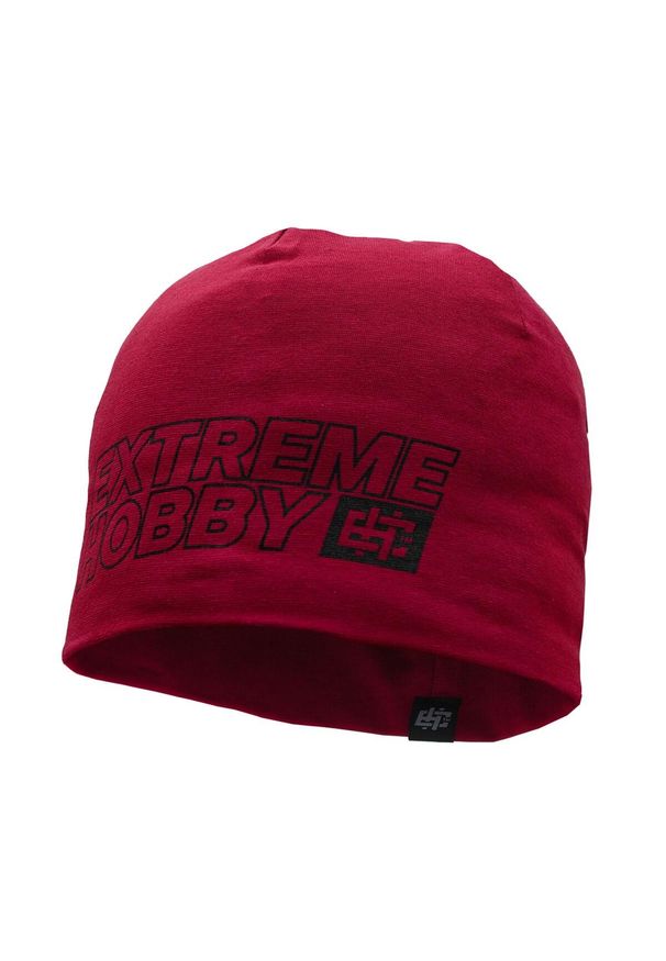 Czapka zimowa męska beanie EXTREME HOBBY BLOCK 2025. Kolor: czerwony. Materiał: elastan, bawełna. Sezon: zima. Styl: casual