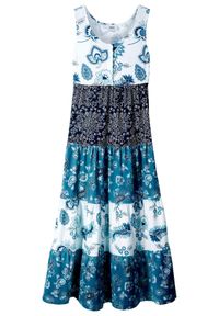 bonprix - Długa sukienka z dżerseju z czystej bawełny organicznej. Kolor: biały. Materiał: jersey, bawełna. Długość rękawa: na ramiączkach. Wzór: nadruk, kwiaty. Sezon: lato. Długość: maxi #1