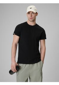 4f - 4F T-shirt regular gładki męski - czarny M. Okazja: na co dzień. Kolor: czarny. Materiał: materiał, bawełna, dzianina. Wzór: gładki. Styl: klasyczny, casual #1