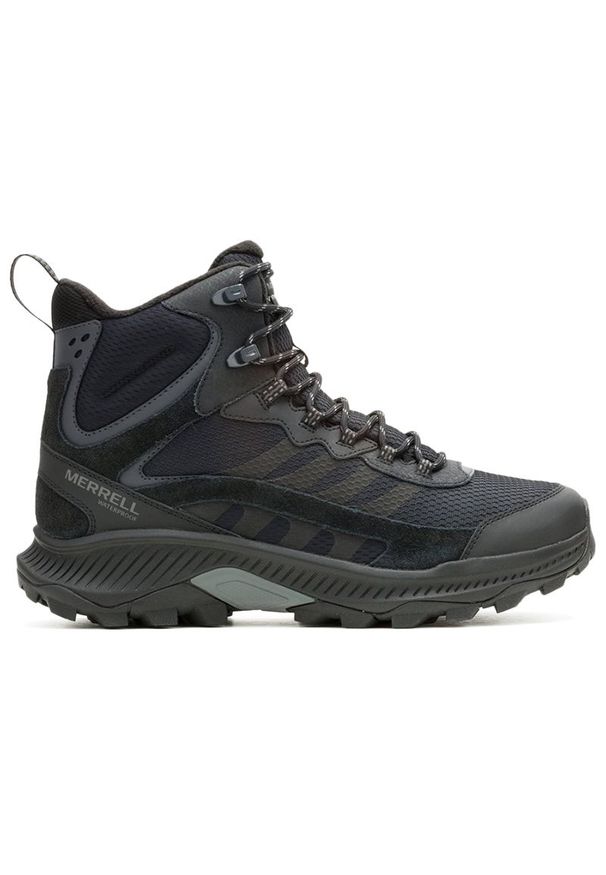 Buty męskie Merrell Speed Strike 2 Thermo Mid Waterproof J037767 - czarne. Zapięcie: sznurówki. Kolor: czarny. Materiał: skóra, guma. Szerokość cholewki: normalna