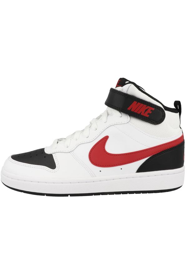 Buty do chodzenia dla dzieci Nike Court Borough Mid 2. Zapięcie: rzepy. Kolor: czarny, czerwony, fioletowy, biały, wielokolorowy. Materiał: materiał, syntetyk. Szerokość cholewki: normalna. Model: Nike Court. Sport: turystyka piesza