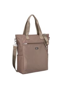 Beżowa shopperka damska na uchwytach i doczepianym pasku, zamykana suwakiem Peterson PTN CTY-17. Kolor: beżowy #1