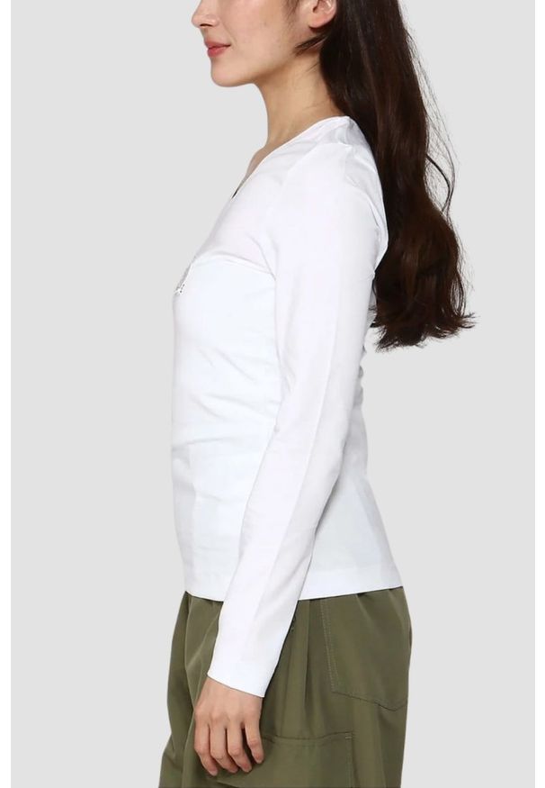 Guess - GUESS Biały damski longsleeve Embro Script. Kolor: biały. Długość rękawa: długi rękaw