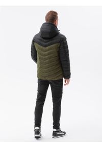 Ombre Clothing - Męska kurtka pikowana C366 - ciemnooliwkowa - XXL. Typ kołnierza: kaptur. Kolor: oliwkowy. Materiał: poliester, nylon, materiał. Styl: sportowy #7