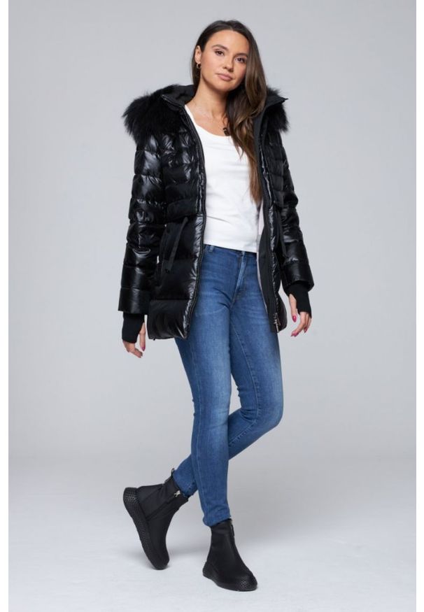 DIEGO M Puchowa kurtka damska z odpinanym kapturem, Rozmiar 44 EU - 48 IT. Kolor: czarny. Materiał: puch