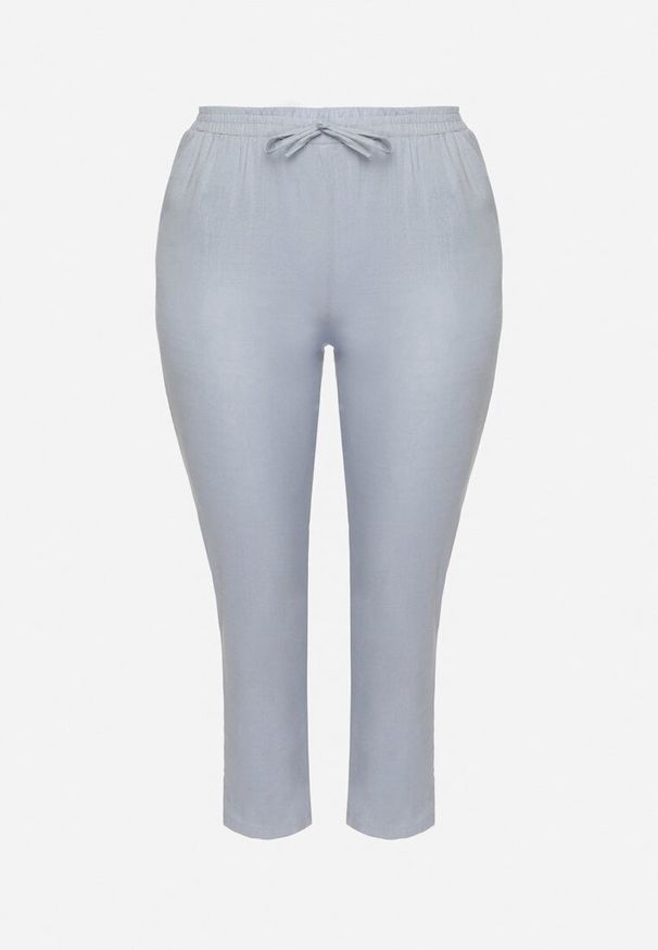 Born2be - Niebieskie Spodnie z Lnem i Elastyczną Gumką w Pasie Nativena. Okazja: na co dzień. Kolekcja: plus size. Kolor: niebieski. Materiał: len. Styl: casual