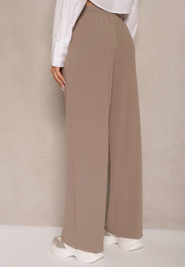 Renee - Brązowe Spodnie o Szerokim Kroju High Waist Ozdobione Sznurkiem Deyrisse. Okazja: na spotkanie biznesowe, do pracy. Stan: podwyższony. Kolor: brązowy. Materiał: guma. Wzór: aplikacja. Styl: elegancki, biznesowy