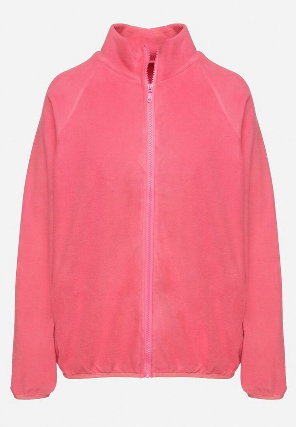 Born2be - Różowa Bluza na Suwak o Prostym Kroju ze Stójką i Kieszeniami Esamira. Okazja: na co dzień. Typ kołnierza: kołnierzyk stójkowy. Kolor: różowy. Materiał: jeans. Długość rękawa: długi rękaw. Długość: długie. Styl: casual, elegancki