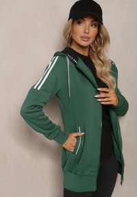 Renee - Zielona Długa Bluza z Kapturem Linithra. Okazja: na co dzień. Typ kołnierza: kaptur. Kolor: zielony. Materiał: materiał. Długość: długie. Styl: sportowy, casual #5
