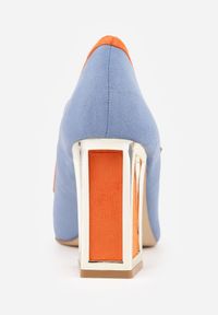 Born2be - Niebieskie Czółenka na Obcasie Ozdobione Paskiem i Metaliczną Aplikacją Linnevara. Okazja: na randkę. Zapięcie: pasek. Kolor: niebieski. Materiał: satyna. Wzór: aplikacja. Obcas: na obcasie. Styl: elegancki. Wysokość obcasa: średni #5