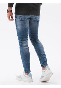 Ombre Clothing - Spodnie jeansowe męskie SLIM FIT P1023 - niebieskie - XL. Okazja: na co dzień. Kolor: niebieski. Materiał: jeans. Styl: casual, klasyczny