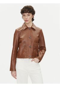 Pepe Jeans Kurtka skórzana Hillary PL402542 Brązowy Regular Fit. Kolor: brązowy. Materiał: skóra