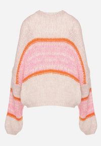 Born2be - Różowy Niezapinany Kardigan z Domieszką Wełny w Paski Argulia. Okazja: na co dzień. Kolor: różowy. Materiał: wełna. Wzór: paski. Styl: klasyczny, casual, elegancki #5