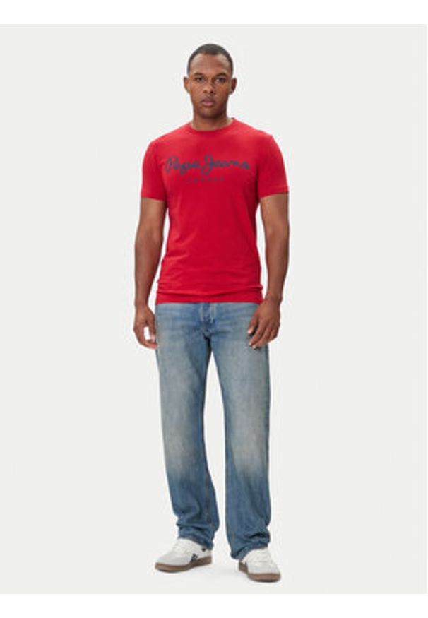 Pepe Jeans T-Shirt Original Stretch N PM5010132 Czerwony Regular Fit. Kolor: czerwony. Materiał: bawełna