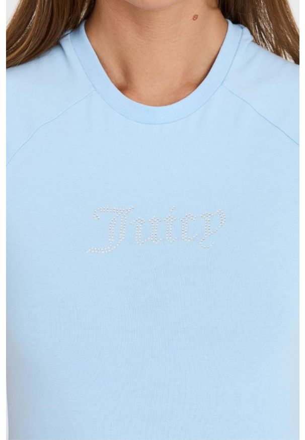 Juicy Couture - JUICY COUTURE Błękitny t-shirt Shrunken Diamante Tee. Kolor: niebieski