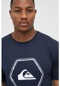 Quiksilver t-shirt bawełniany kolor granatowy z nadrukiem. Kolor: niebieski. Materiał: bawełna. Wzór: nadruk #3