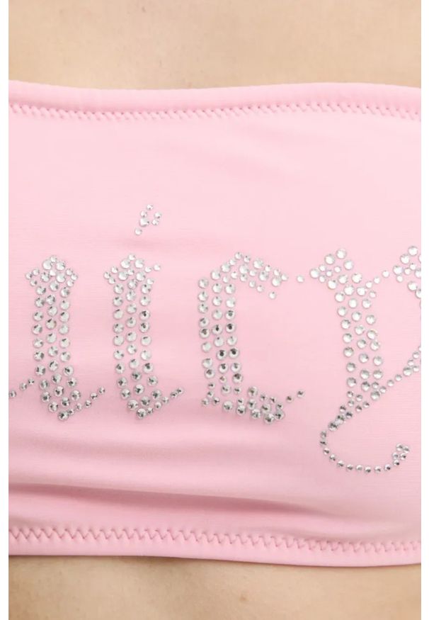 Juicy Couture - JUICY COUTURE Różowy strój kąpielowy Bandeau Bikini Set, Rozmiar L. Kolor: różowy. Materiał: nylon, materiał, elastan
