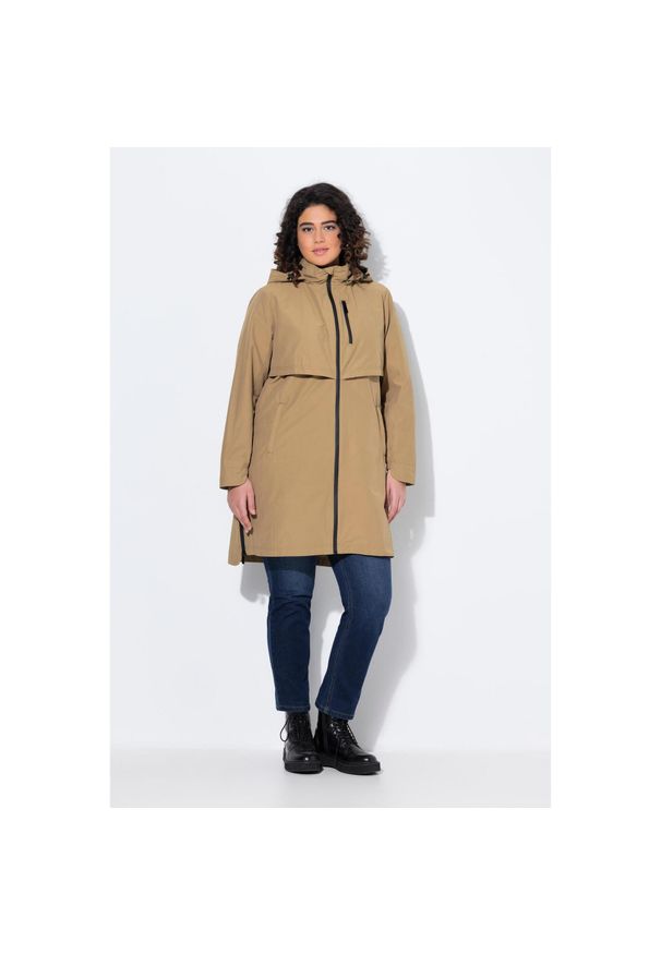 ULLA POPKEN - Damskie parka boczne rozcięcia na zamek kaptur kieszenie na zamek. Kolekcja: plus size. Kolor: brązowy. Materiał: poliester, poliamid, bawełna, materiał. Sport: turystyka piesza
