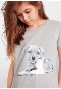 T-shirt dziewczęcy z bawełny organicznej bonprix jasnoszary melanż z nadrukiem. Kolor: szary. Materiał: bawełna. Wzór: melanż, nadruk #5