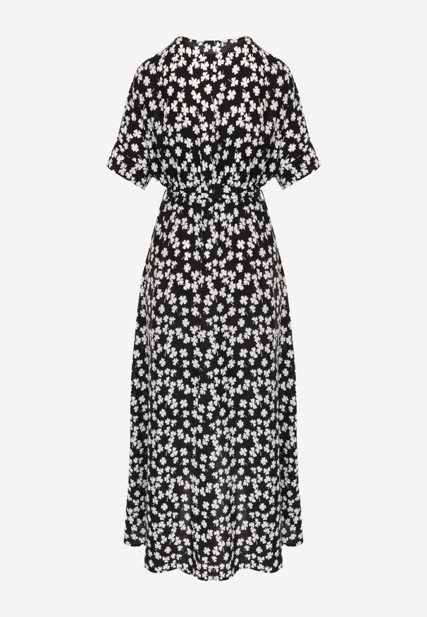 Renee - Czarna Sukienka Euphice. Okazja: na randkę, na spacer. Typ kołnierza: dekolt kopertowy. Kolor: czarny. Materiał: wiskoza. Długość rękawa: krótki rękaw. Sezon: lato. Typ sukienki: rozkloszowane, kopertowe