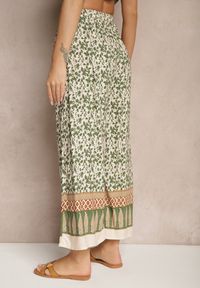 Renee - Zielone Spodnie z Bawełny High Waist z Abstrakcyjnym Wzorem Lisathiela. Okazja: na co dzień. Stan: podwyższony. Kolor: zielony. Materiał: bawełna. Styl: casual