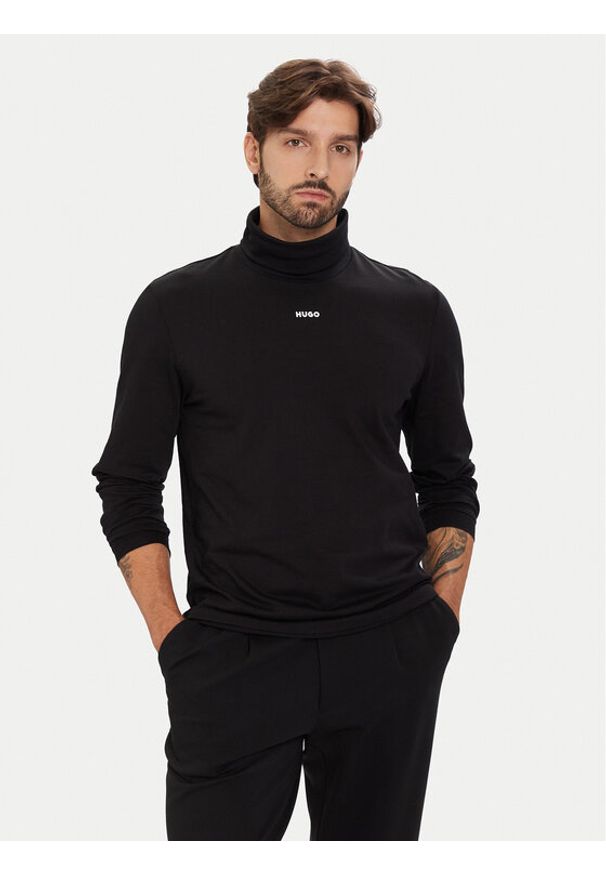 Hugo - HUGO Golf Daporollo 50547372 Czarny Regular Fit. Typ kołnierza: golf. Kolor: czarny. Materiał: bawełna