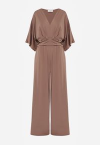 Born2be - Elegancki Kombinezon Nietoperzowy z Wiskozą z Marszczeniem w Talii Wentina. Kolor: brązowy. Materiał: wiskoza. Styl: elegancki #2