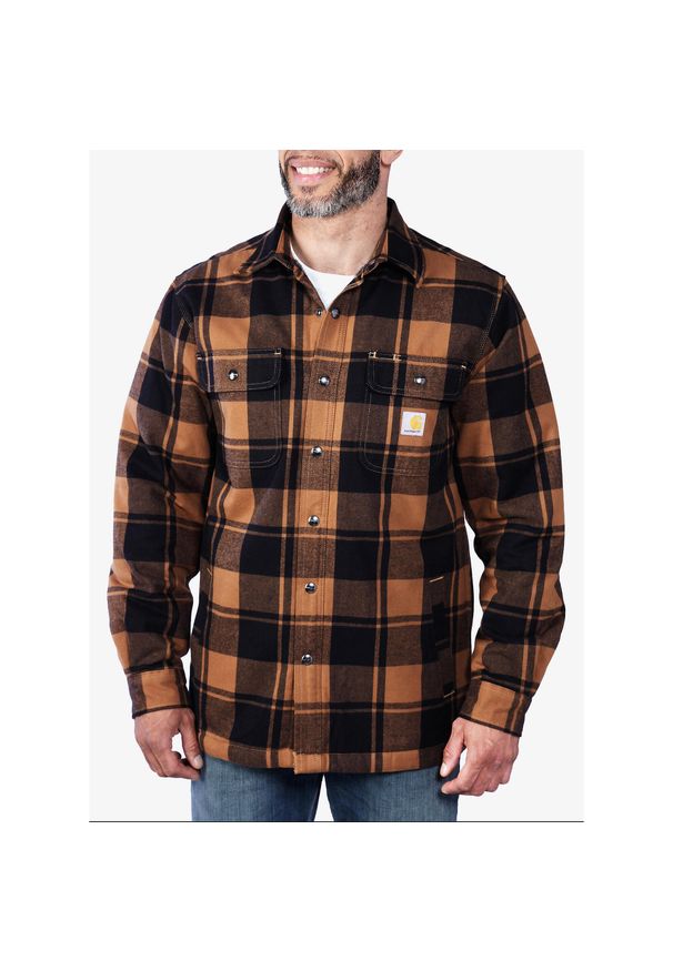 Koszula turystyczna męska Carhartt Flannel Sherpa-Lined Shirt Jac. Okazja: na co dzień. Kolor: brązowy. Styl: casual