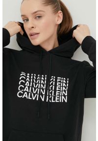 Calvin Klein Performance bluza dresowa damska kolor czarny z kapturem z nadrukiem. Typ kołnierza: kaptur. Kolor: czarny. Materiał: dresówka. Wzór: nadruk