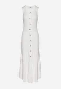 Born2be - Biała Wiskozowa Sukienka Sweterkowa z Ozdobnymi Guzikami Lunarelle. Okazja: na co dzień. Kolor: biały. Materiał: wiskoza. Wzór: aplikacja. Styl: klasyczny, casual, elegancki #4