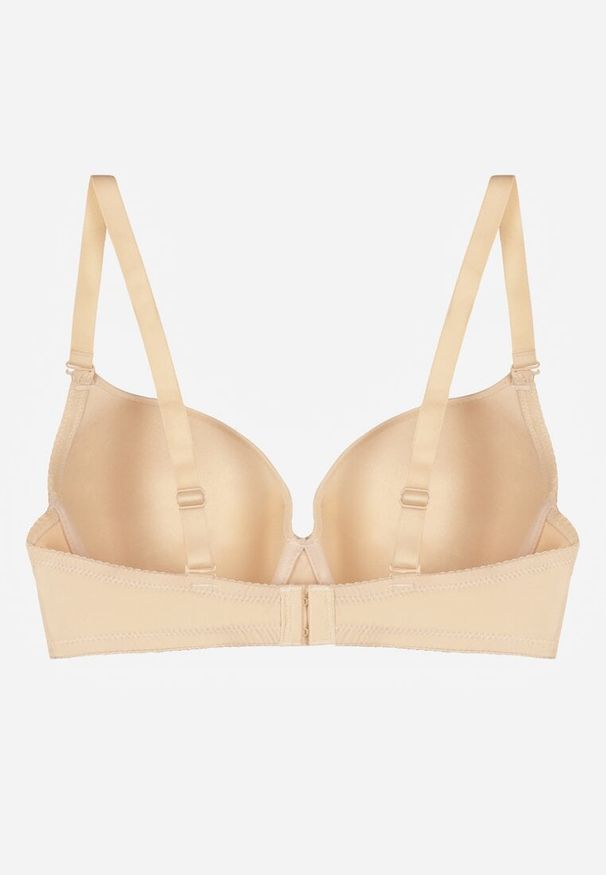 Born2be - Beżowy Gładki Biustonosz Zdobiony Kokardką Ocerien. Kolor: beżowy. Materiał: koronka. Wzór: aplikacja, gładki