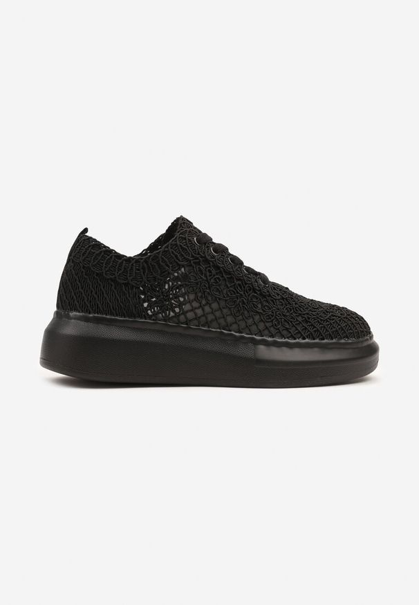 Renee - Czarne Sneakersy Typu Tenisówki z Ażurową Cholewką i Skórzaną Wkładką Sonelis. Okazja: na co dzień. Kolor: czarny. Materiał: skóra. Szerokość cholewki: normalna. Wzór: ażurowy