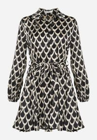 Born2be - Czarna Koszulowa Sukienka z Wiązanym Paskiem Atheneta. Kolor: czarny. Materiał: materiał. Wzór: nadruk. Typ sukienki: koszulowe #4