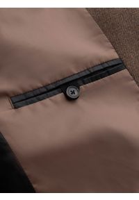 Ombre Clothing - Elegancki jednorzędowy męski płaszcz z wełną – brązowy V1 - Rozmiar: M. Kolor: brązowy. Materiał: wełna. Wzór: ze splotem, paski. Sezon: zima. Styl: elegancki #10