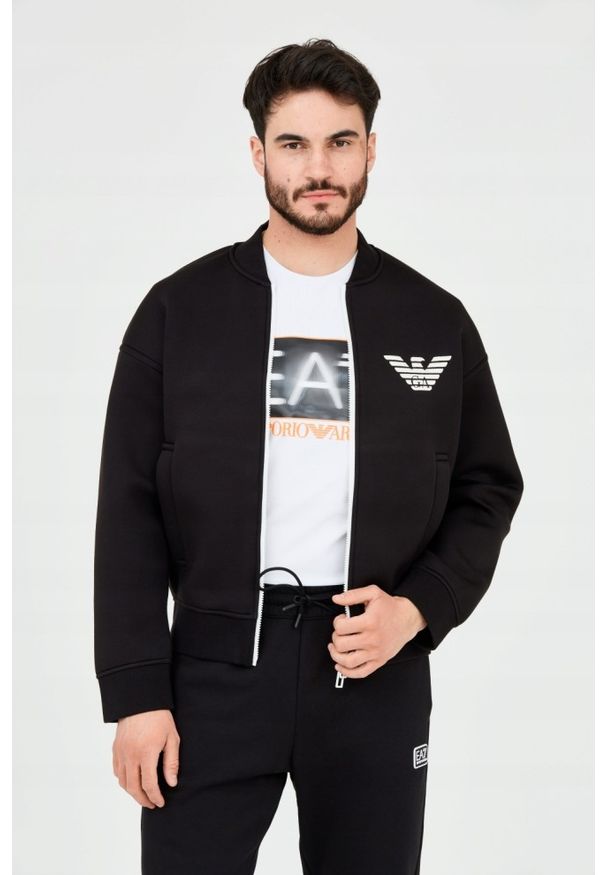 Emporio Armani - EMPORIO ARMANI Czarna neoprenowa bluza męska, Rozmiar L. Kolor: czarny. Materiał: neopren