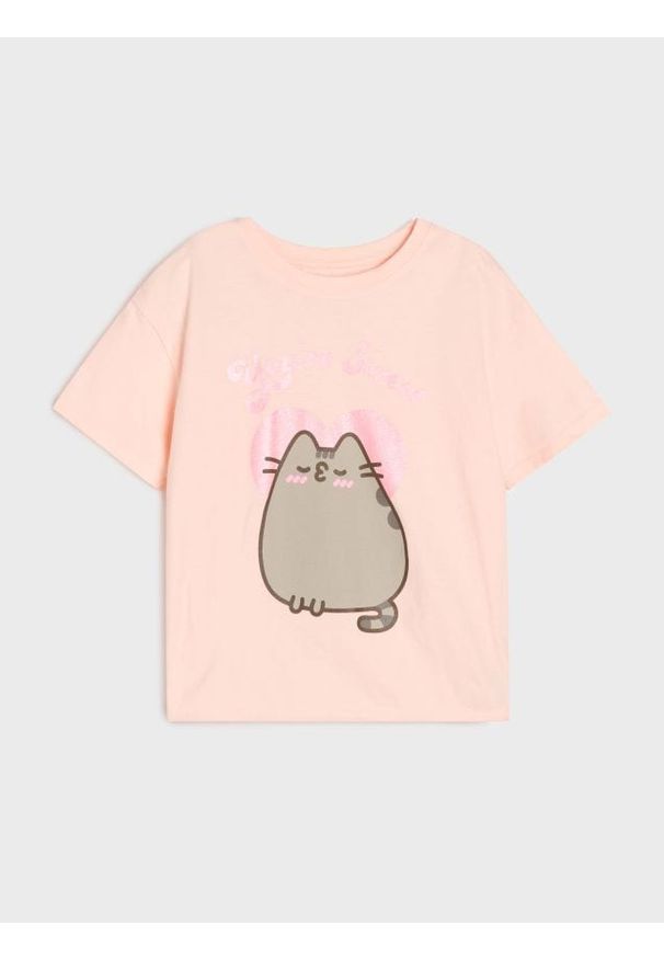 Sinsay - Bawełniana koszulka z nadrukiem Pusheen the Cat - różowy. Kolor: różowy. Materiał: bawełna. Wzór: nadruk