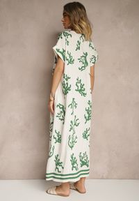 Renee - Zielono-Beżowa Pudełkowa Sukienka z Wiskozą i Lnem Sadeone. Okazja: na co dzień. Kolor: zielony. Materiał: len, wiskoza. Styl: elegancki, casual #4