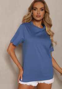 Renee - Niebieska T-shirt Koszulka z Bawełny Delestina. Okazja: na co dzień. Kolor: niebieski. Materiał: bawełna. Styl: casual, elegancki #4