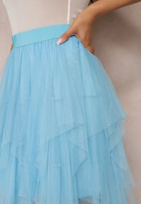 Renee - Niebieska Tiulowa Spódnica o Asymetrycznym Fasonie z Tiulu Savisa. Kolor: niebieski. Materiał: tiul #5