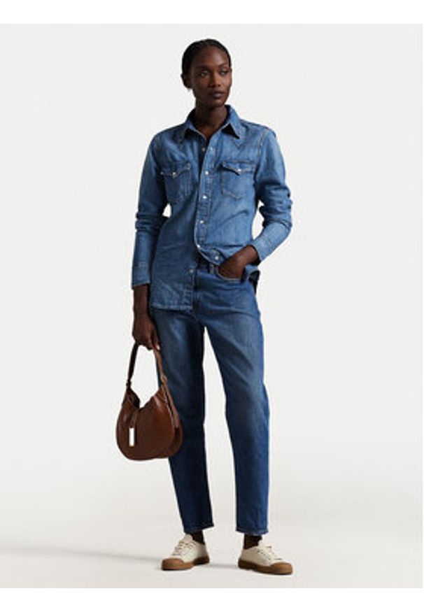 Polo Ralph Lauren Koszula jeansowa 211969402001 Granatowy Slim Fit. Typ kołnierza: polo. Kolor: niebieski. Materiał: bawełna