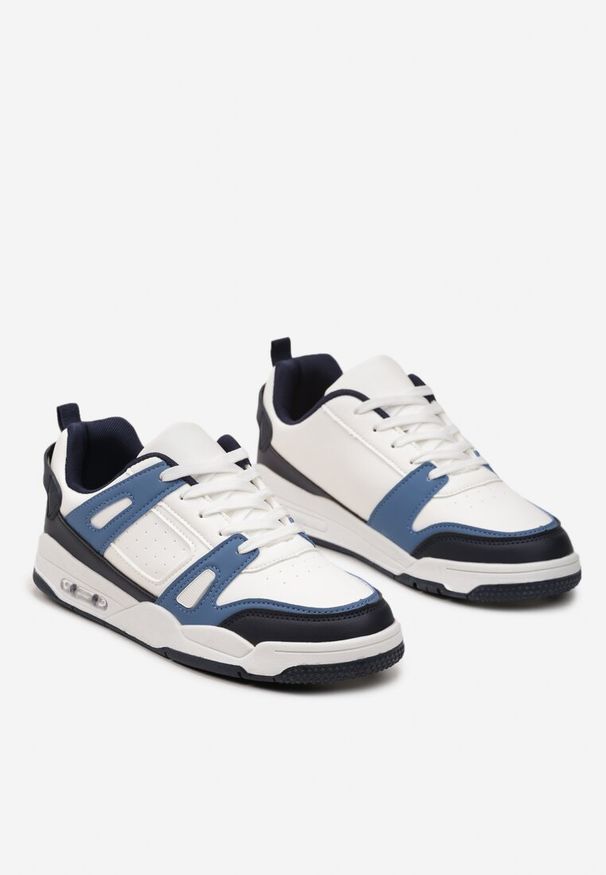 Born2be - Biało-Granatowe Sneakersy Sportowe ze Wstawkami z Ekoskóry Isadona. Kolor: biały