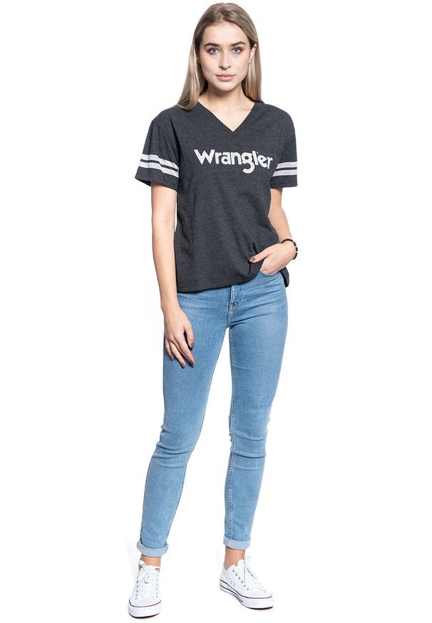 Wrangler - DAMSKI T-SHIRT WRANGLER V NECK DRAPE TEE BLACK W7P8E4100 112132066
