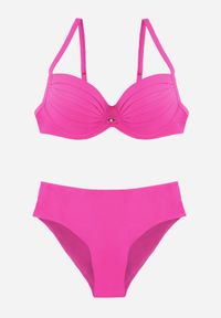 Born2be - Fuksjowe Bikini z Marszczonym Biustonoszem i Majtkami z Wysokim Stanem Aereida. Stan: podwyższony. Kolekcja: plus size. Kolor: różowy #4